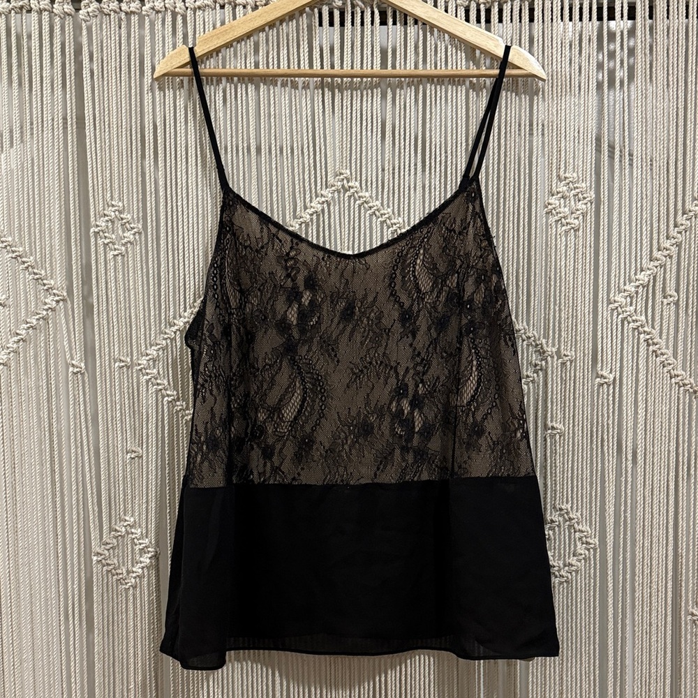 LOFT Beige and Black Lace Spaghetti Strap Top